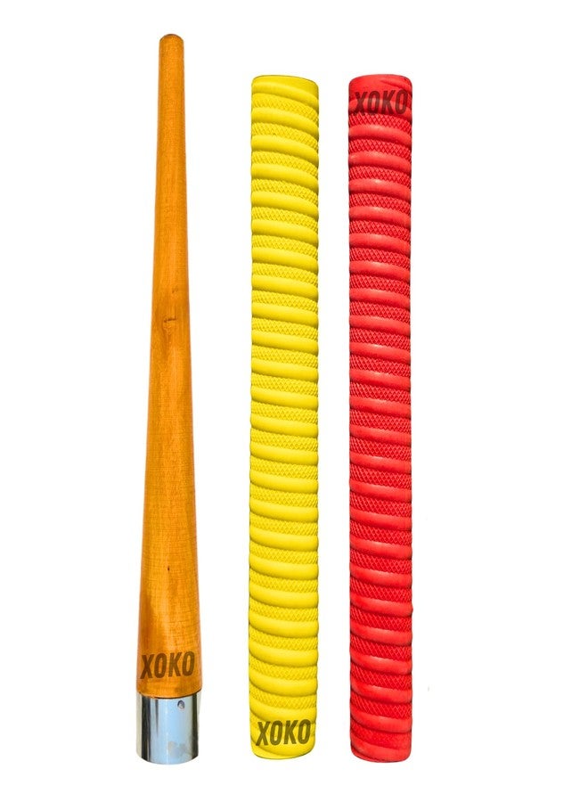 xoko Soft Comfortable 2 Rubber Grips for Better Shock Absorption 1 Gripper Cone for Cricket Bat Handle Accessories (Pack of 3) (RED & YELLOW) - Image 1