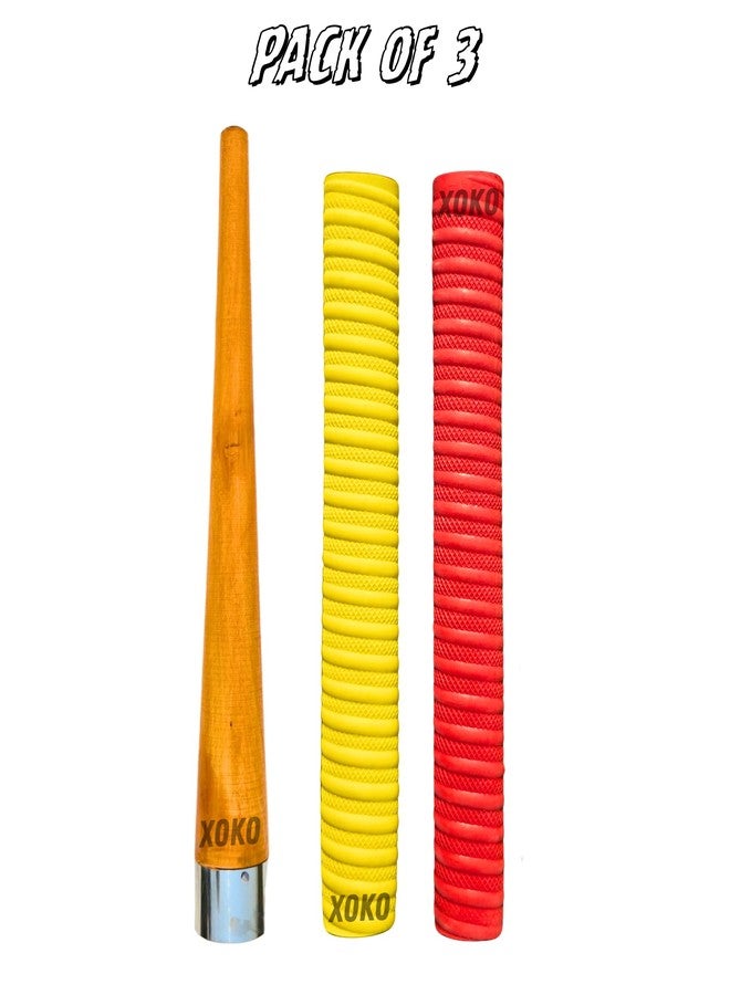 xoko Soft Comfortable 2 Rubber Grips for Better Shock Absorption 1 Gripper Cone for Cricket Bat Handle Accessories (Pack of 3) (RED & YELLOW) - Image 2