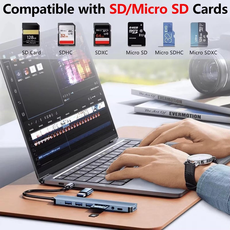Herfair USB Hub 3.0 USB C Hub with SD Card Reader Audio Jack 8 in 1 USB Extender Splitter Multiport Dongle Adapter for MacBook Pro Air and More PC/Laptop/Tablet Devices - Image 4