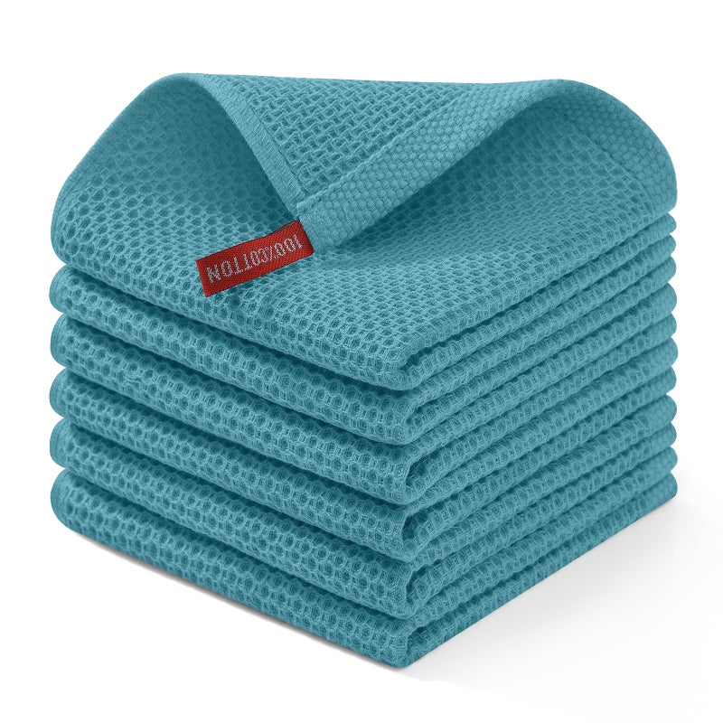 Homaxy 100 Cotton Waffle Weave Kitchen Dish Cloths Ultra Soft Absorbent Quick Drying Dish Towels 12 x 12 Inches 6Pack Lake Blue - Image 2