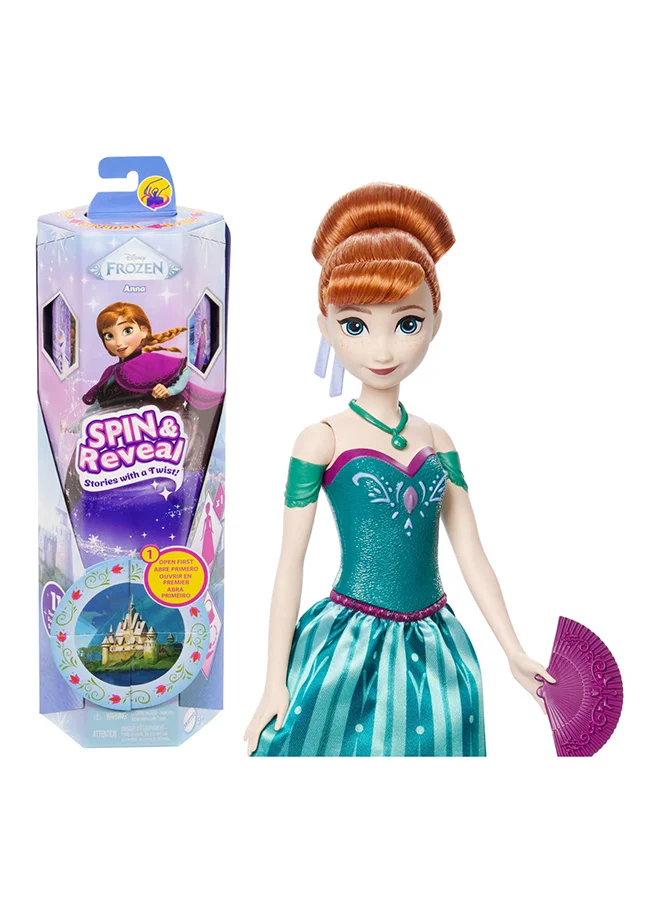 Disney Frozen Anna Fashion Doll Set, Spin & Reveal with 11 Surprises Including 5 Accessories, 5 Stickers & Play Scene, Inspired by Disney Movie