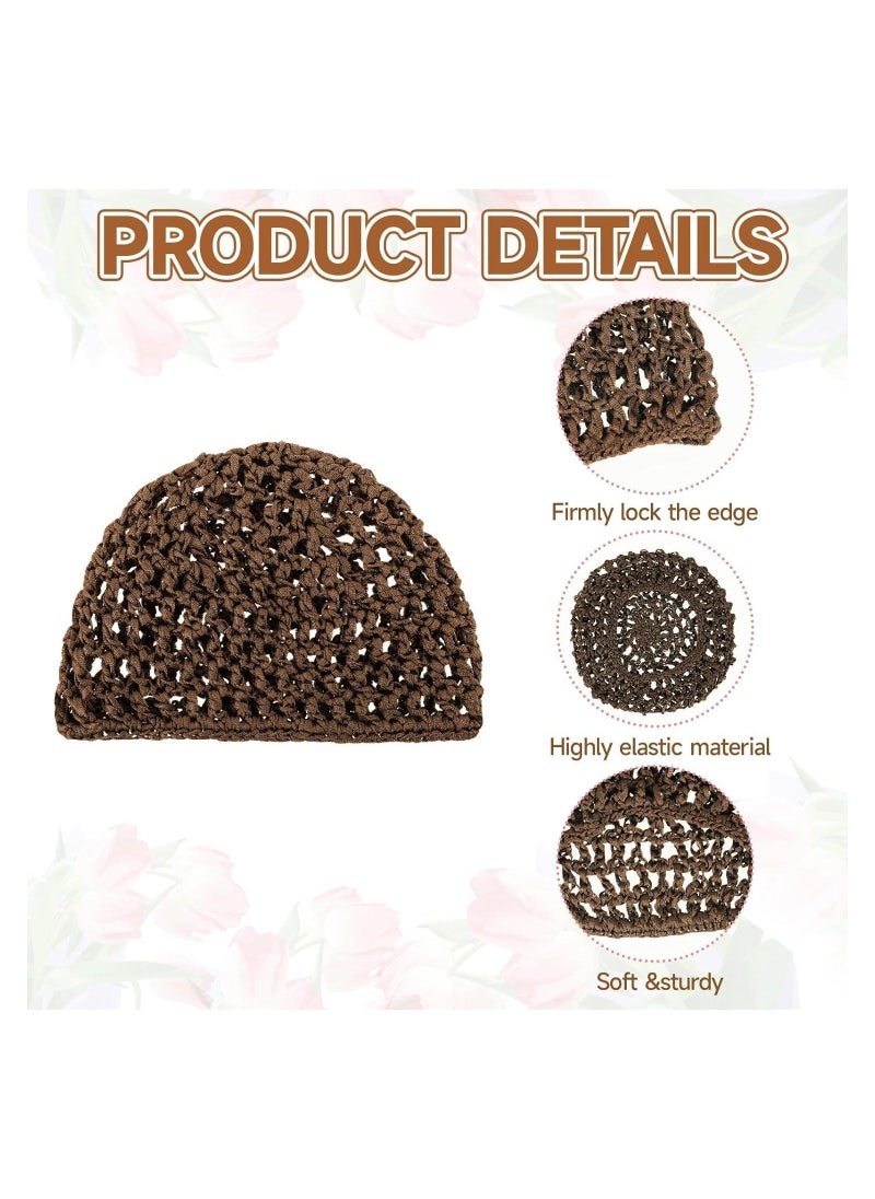 3PCS Crochet Net Cap for Hair, Soft Mesh Knit Hair Wrap Sleep Cap, Reusable Nylon Wrap Cap for Women Hair (Brown) - Image 3