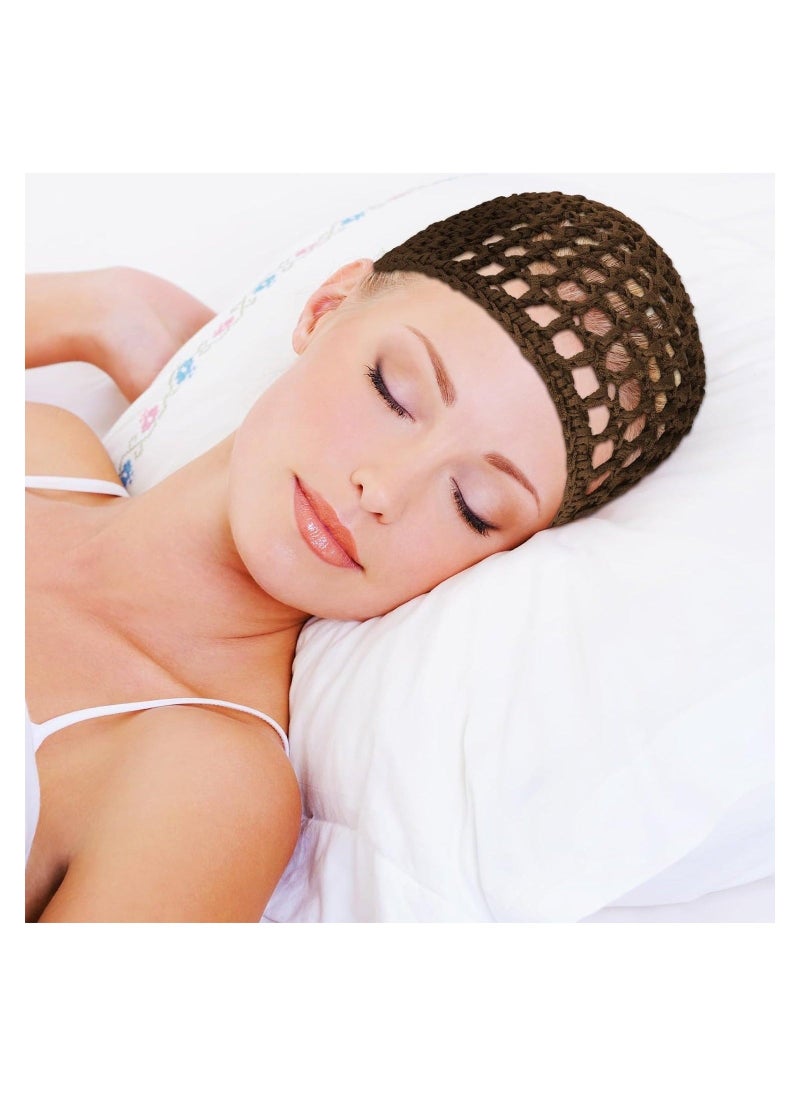 3PCS Crochet Net Cap for Hair, Soft Mesh Knit Hair Wrap Sleep Cap, Reusable Nylon Wrap Cap for Women Hair (Brown) - Image 5