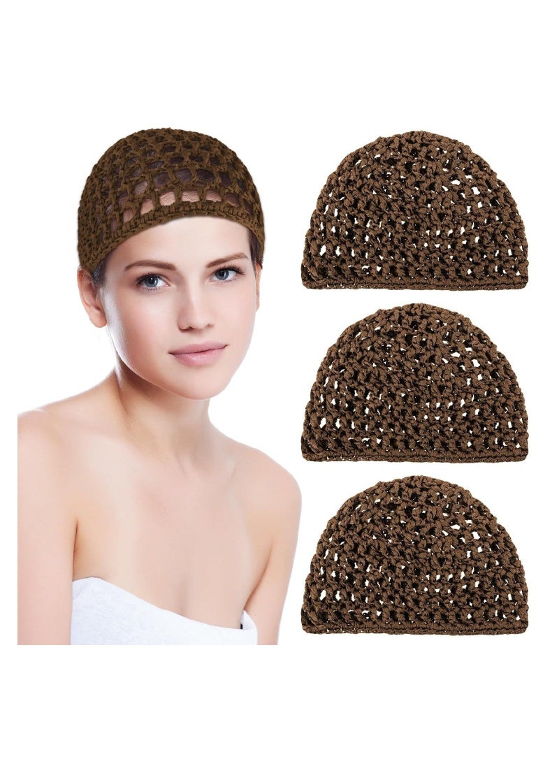 3PCS Crochet Net Cap for Hair, Soft Mesh Knit Hair Wrap Sleep Cap, Reusable Nylon Wrap Cap for Women Hair (Brown) - Image 1