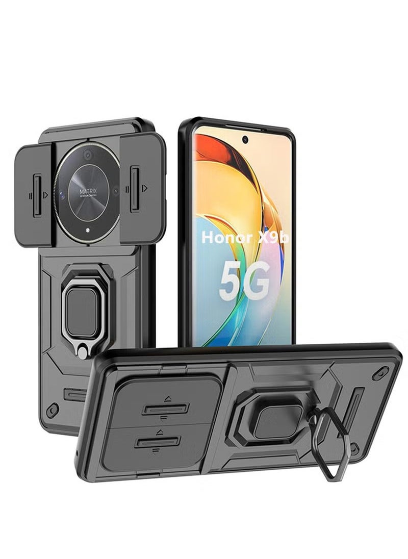 إكس ليفيل حافظة هاتف بكاميرا منزلق Honor X9b 5G، غطاء مدرع فاخر من البولي كربونات المقاوم للصدمات، حامل حلقي معدني، غطاء خلفي واقٍ  - Image 1