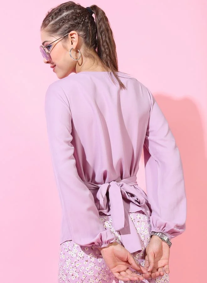 طوكيو توكيز Solid Tie Up Detail Top with Long Sleeves by Styli