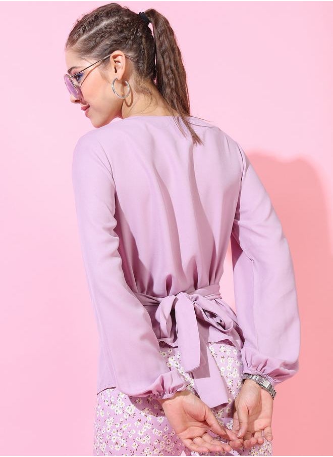 Tokyo Talkies - Solid Tie Up Detail Top with Long Sleeves by Styli - Image 1