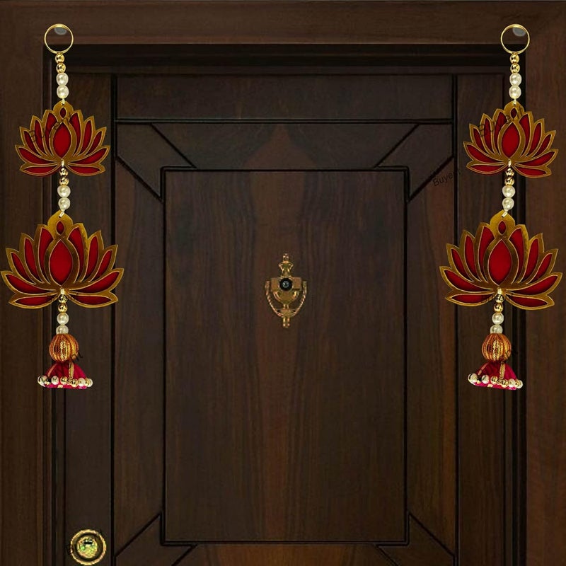 Buyent Enterprises Buyent Lotus Hanging toran Lotus Decoration Items Hanging for Diwali Door Entrance Hanging Home Office Temple Diwali Door Pooja Festival Marriage Stage Floral Decoration Set of 2 