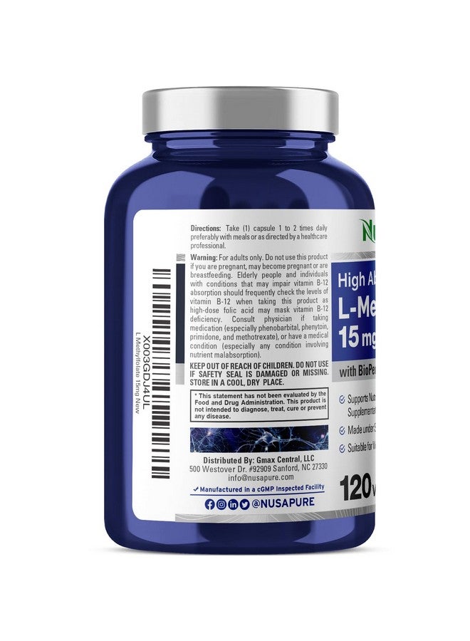 NusaPure L Methylfolate 15mg, 120 Veggie Capsules, Bioperine - Image 3