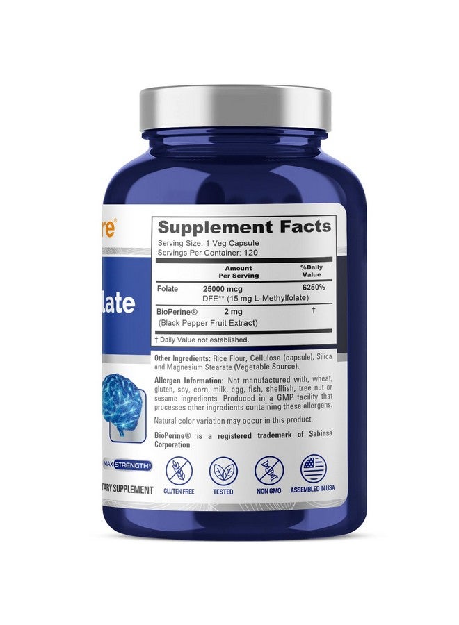 NusaPure L Methylfolate 15mg, 120 Veggie Capsules, Bioperine - Image 2