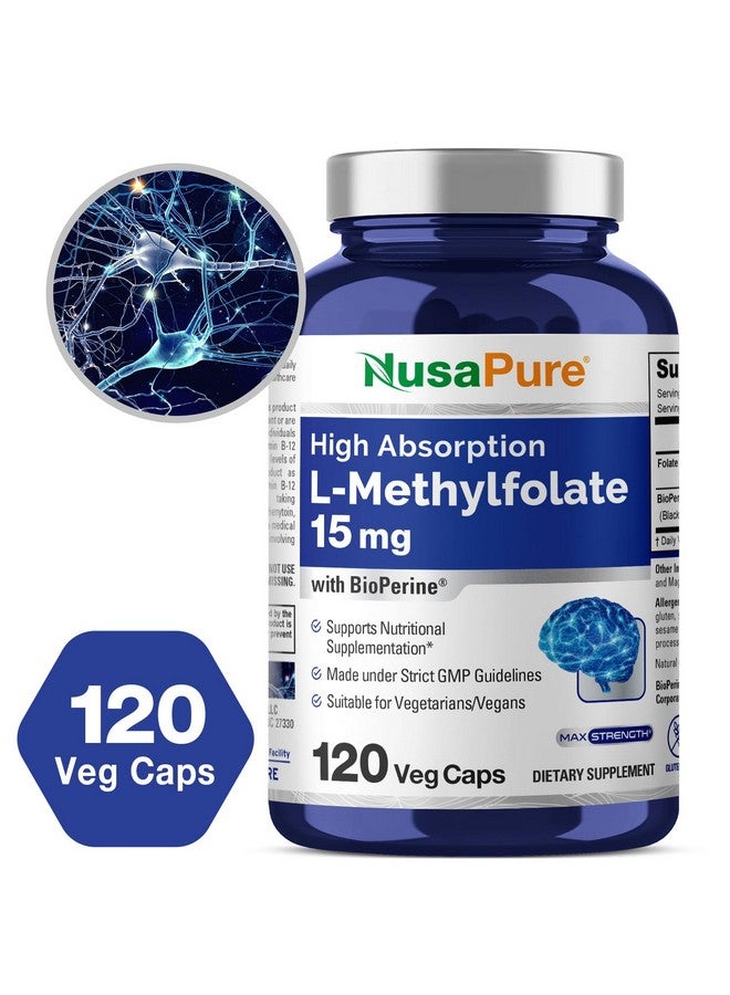 NusaPure L Methylfolate 15mg, 120 Veggie Capsules, Bioperine - Image 4