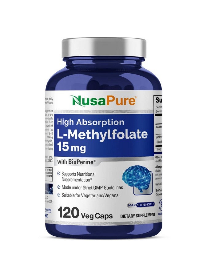 NusaPure L Methylfolate 15mg, 120 Veggie Capsules, Bioperine - Image 1