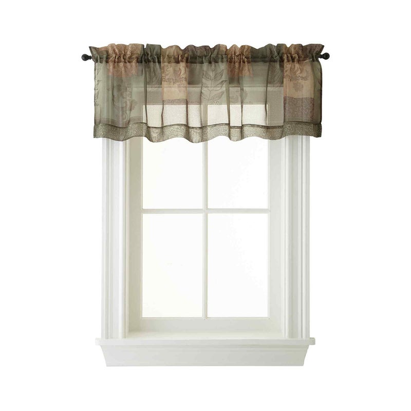 No. 918 Eden Inspirational Patchwork Semi-Sheer Rod Pocket Kitchen Curtain Valance, 56" x 14", Multi - Image 5