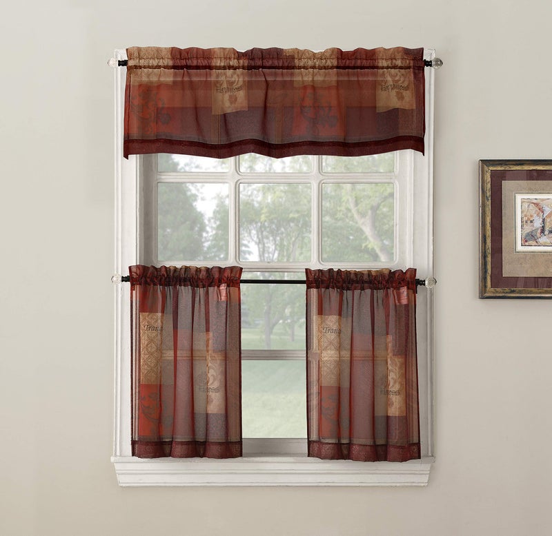 No. 918 Eden Inspirational Patchwork Semi-Sheer Rod Pocket Kitchen Curtain Valance, 56" x 14", Multi - Image 2