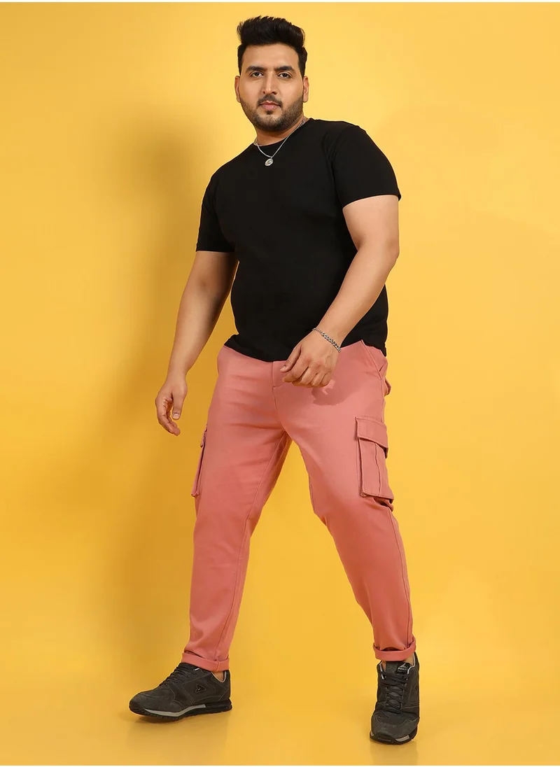 Instafab Plus Instafab Plus Men's Nude Pink Cargo Trousers For Casual Wear | 6 Pockets | Plus-Size Fit | Button Closure | Cotton Poly Cargo Pant Crafted With Comfort Fit For Everyday Wear