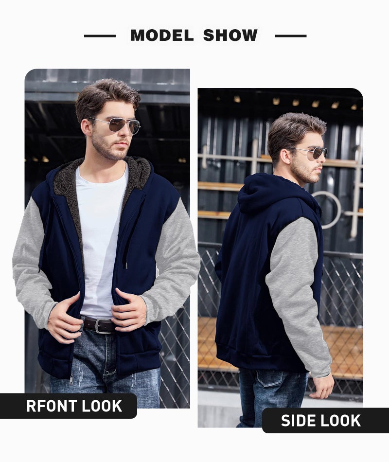 ZITY Men's Zip Up Hoodie Heavyweight Winter Sweatshirt Fleece Sherpa Lined Warm Jacket - Image 5