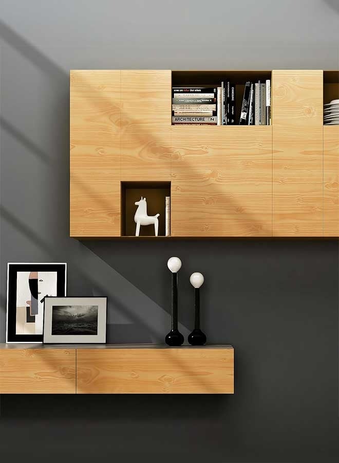 رَوَائِد ورق جدران بتصميم خشب الجوز 45×500 سم – بلون خشب أصفر، لاصق ذاتي وقابل للإزالة، لتغليف الخزائن والمكاتب والدولايب – لفة فينيل بنقش حبيبات الخشب - Image 2