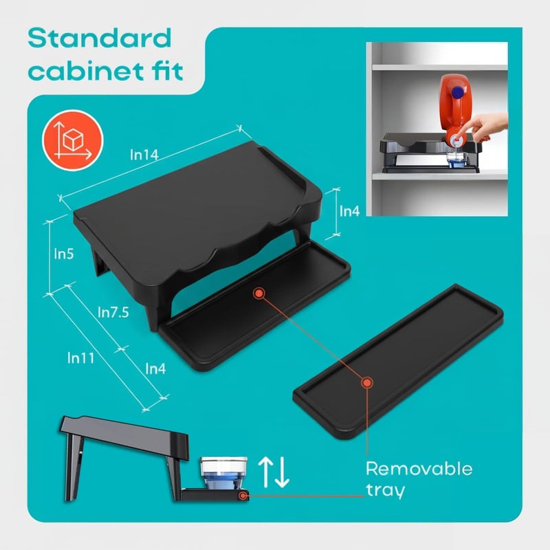 Skywin TidyFriend Detergent Holder Shelf for Laundry Room - Holds 2 Liquid Soap Dispenser, Laundry Soap Station Organizer, Detergent Stand with Drip Catcher Drip Tray Storage Organization (Black) - Image 2