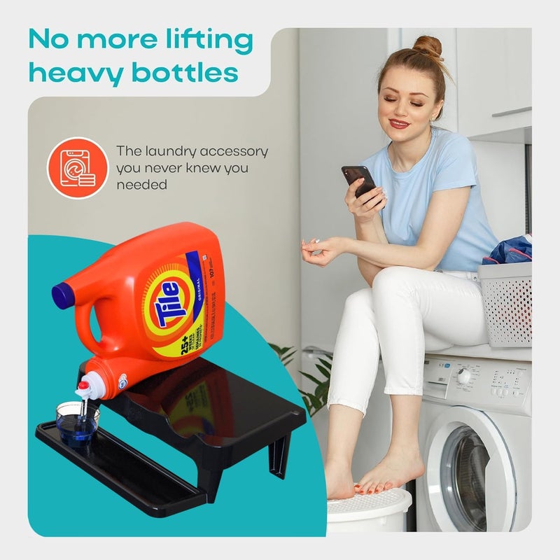 Skywin TidyFriend Detergent Holder Shelf for Laundry Room - Holds 2 Liquid Soap Dispenser, Laundry Soap Station Organizer, Detergent Stand with Drip Catcher Drip Tray Storage Organization (Black) - Image 5