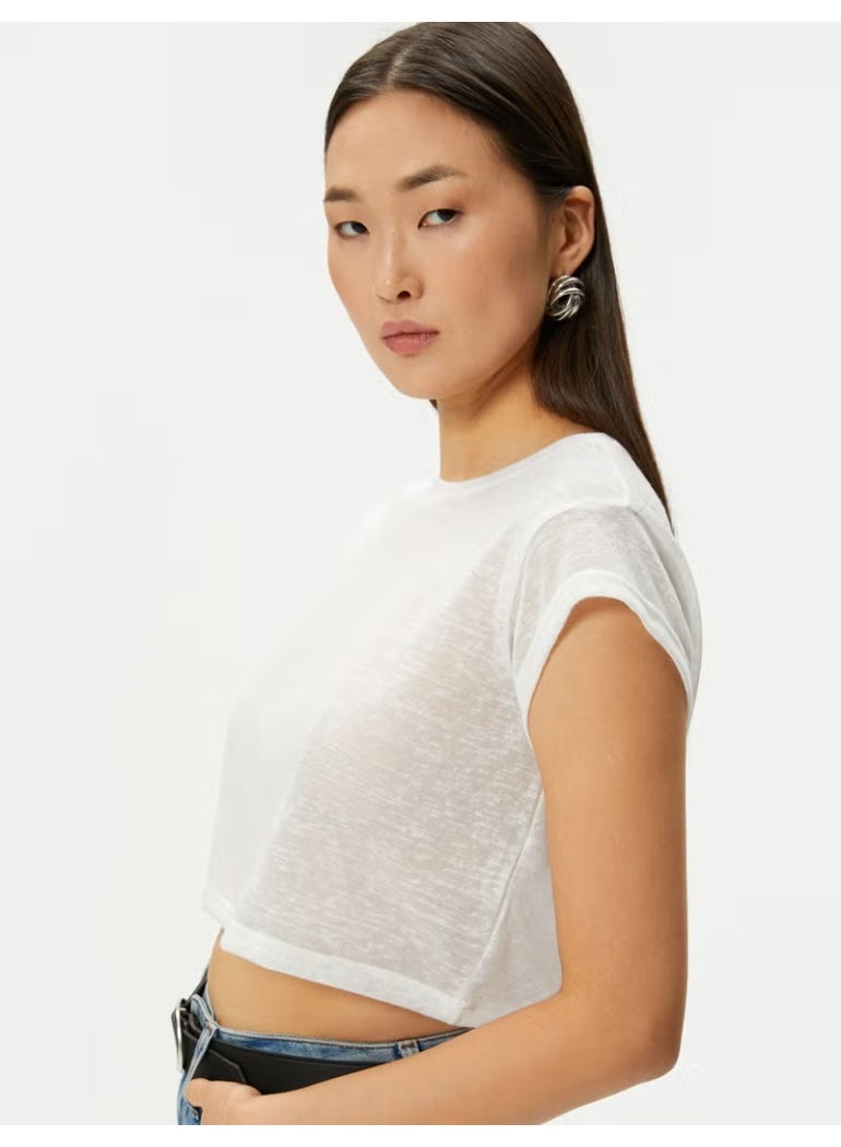 KOTON Crop T-Shirt Short Sleeve Slim Fit - Image 1