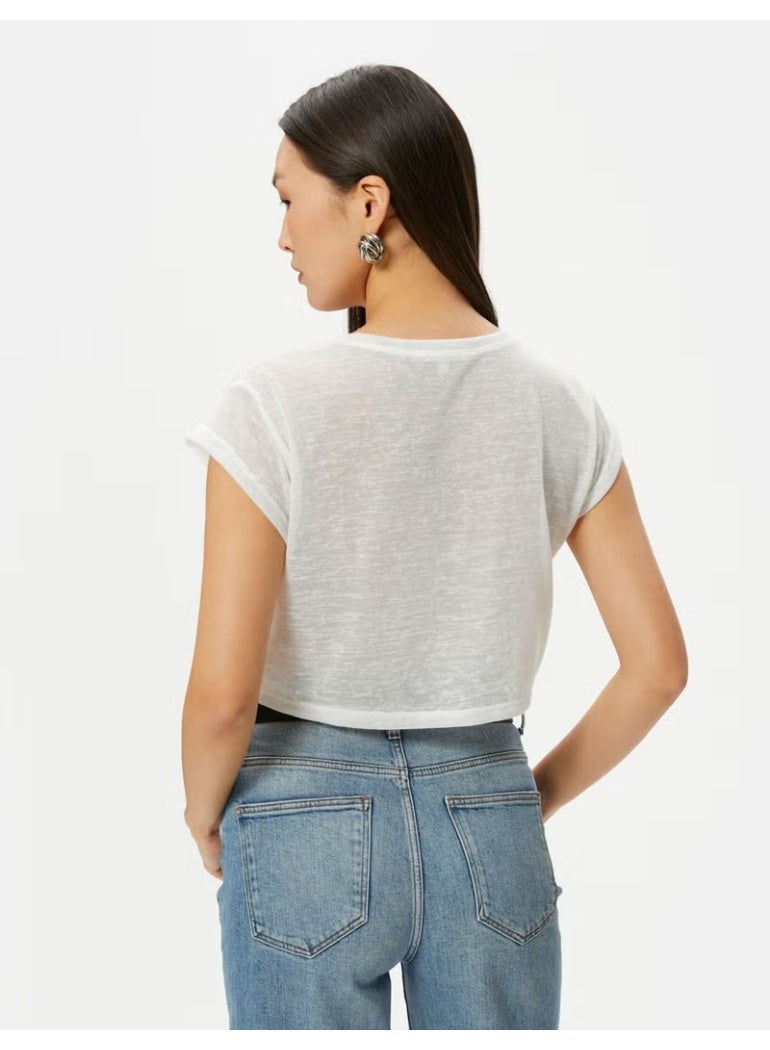 KOTON Crop T-Shirt Short Sleeve Slim Fit - Image 4