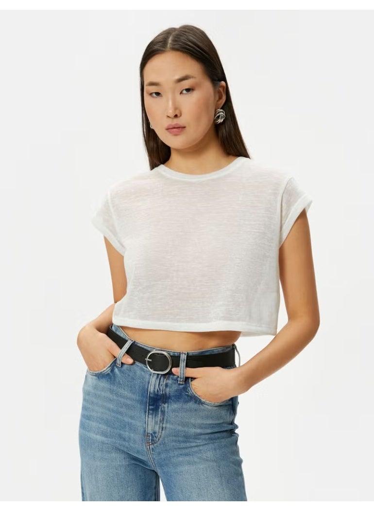 KOTON Crop T-Shirt Short Sleeve Slim Fit - Image 3