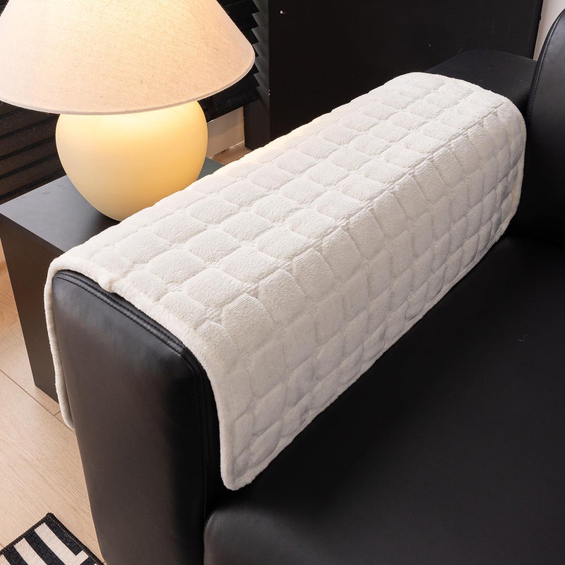 MDSASFD Velvet Couch Cover, Washable Sectional Sofa Cover, Anti Slip Sofa Slipcover for 3 Cushion Couch Sofa L Shaped Armrest Backrest, Furniture Protector Covers for Pets Kids(White, Only 1 PCS) - Image 2