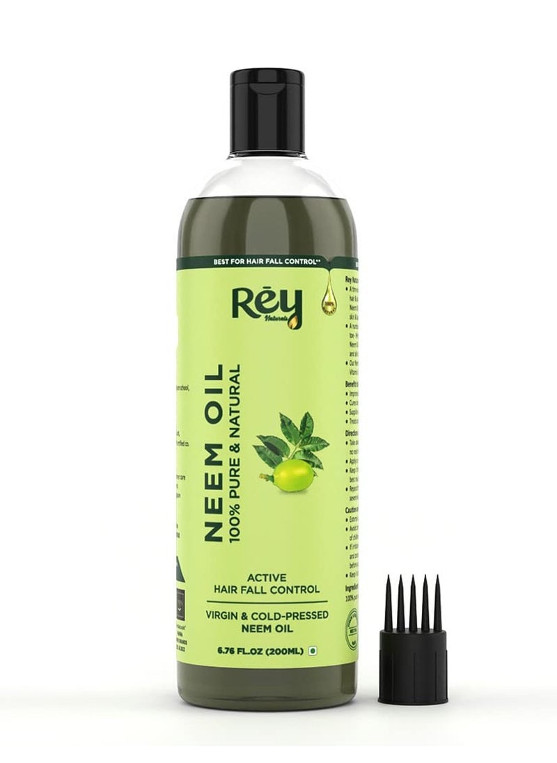 Rey - Rey Naturals Neem Oil 100% Pure Natural Cold Pressed for Dandruff Relief Scalp Infection Healthy Hair Growth 200Ml - Image 1