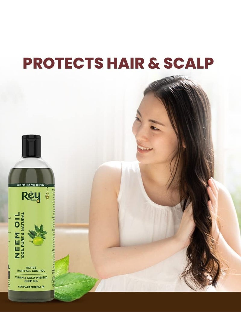 Rey - Rey Naturals Neem Oil 100% Pure Natural Cold Pressed for Dandruff Relief Scalp Infection Healthy Hair Growth 200Ml - Image 1