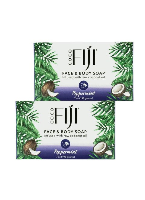"Coco Fiji Soap Bar For Face And Body Infused With Organic Coconut Oil Peppermint Essential Oil Natural Soap For Moisturizing & Pore Purifying Skin 7 Oz Pack Of 2 "