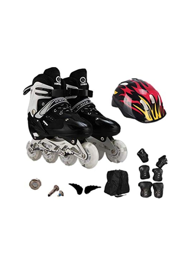 Cool Baby Style Full Flashing Roller Skate Shoes Adjustable With Protective Suit For Kids Girls & Boys  Size (32-37), Black - Image 1
