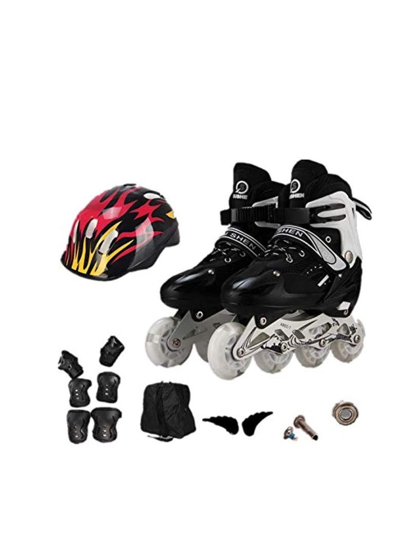 Cool Baby Style Full Flashing Roller Skate Shoes Adjustable With Protective Suit For Kids Girls & Boys  Size (32-37), Black - Image 2
