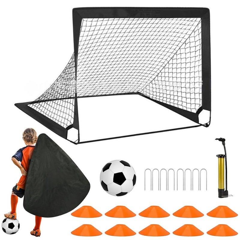 Proberos ® Football Goal Net Kit for Kids, Football Training Goal Target Net with Inflatable Soccer Ball, Inflator Pump, Ground Stakes, Training Cones, Black Training Cone Marker 47x37x35 Inch - Image 1