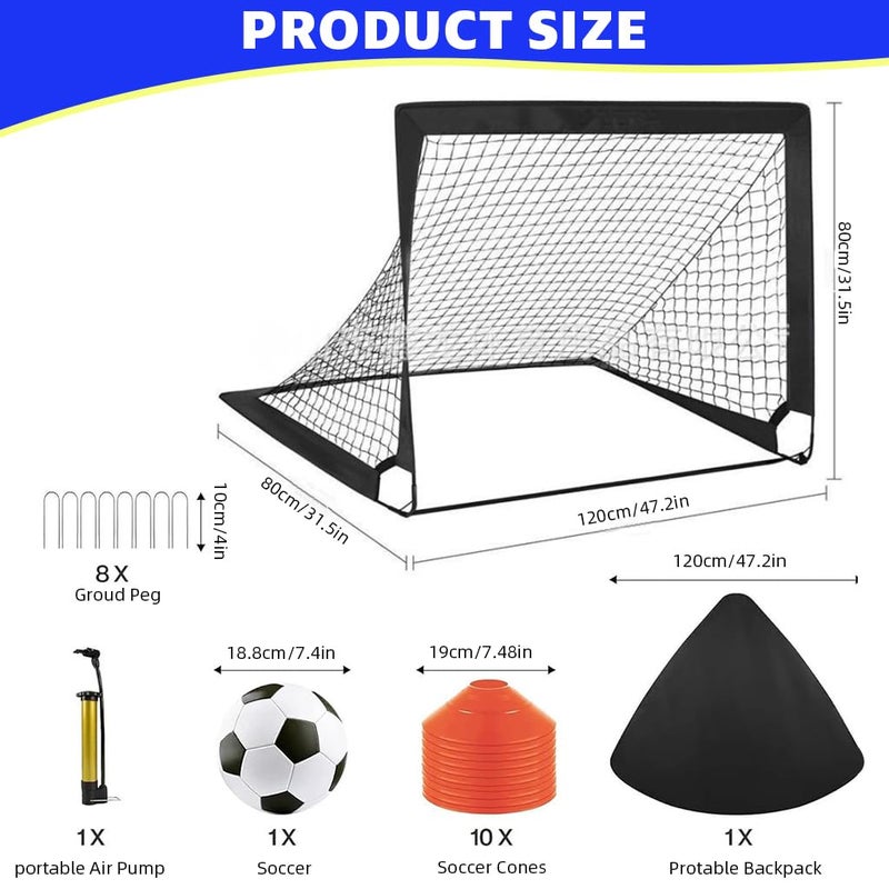 Proberos ® Football Goal Net Kit for Kids, Football Training Goal Target Net with Inflatable Soccer Ball, Inflator Pump, Ground Stakes, Training Cones, Black Training Cone Marker 47x37x35 Inch - Image 2
