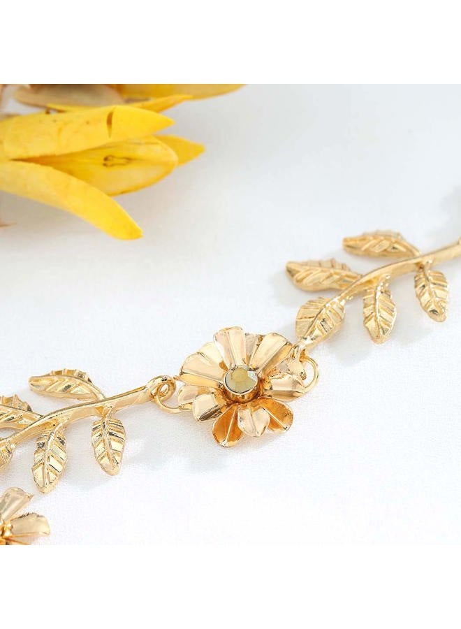 Yalice Elastic Flower Head Chain Gold Leaf Headband Hair Acessories for Women and Girls - Image 4