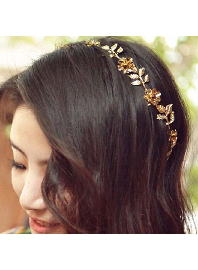 Yalice Elastic Flower Head Chain Gold Leaf Headband Hair Acessories for Women and Girls - Image 2
