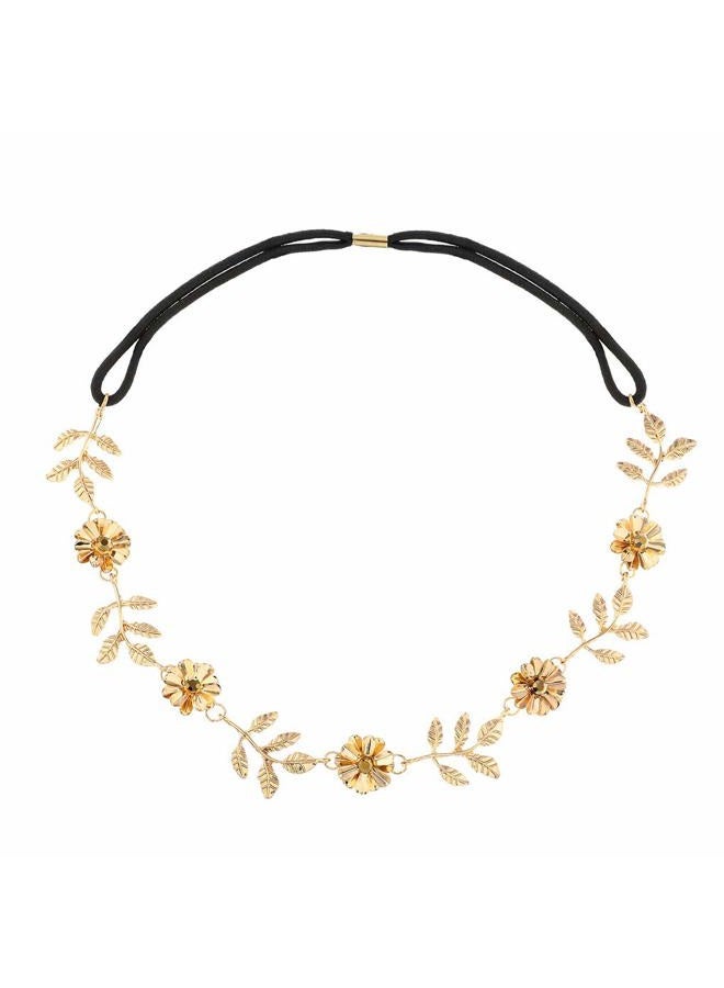 Yalice Elastic Flower Head Chain Gold Leaf Headband Hair Acessories for Women and Girls - Image 1