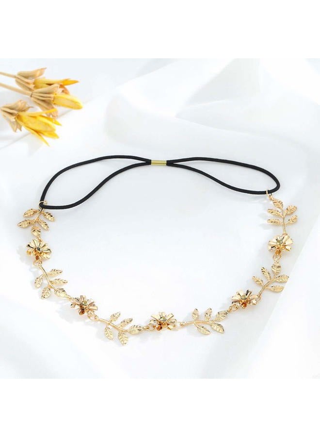 Yalice Elastic Flower Head Chain Gold Leaf Headband Hair Acessories for Women and Girls - Image 3
