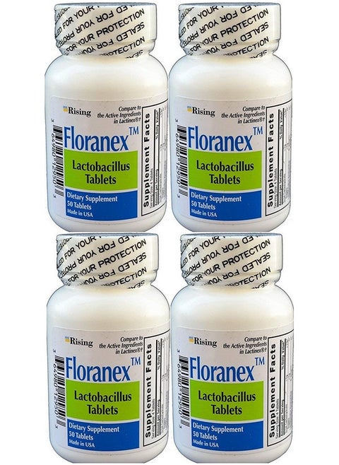 Floranex Probiotic 2 Million Cfu Lactobacillus Acidophilus For Colon Digestive Health Generic For Lactinex Shelf Stable No Refrigeration 50 Tablets Per Bottle 4 Pack