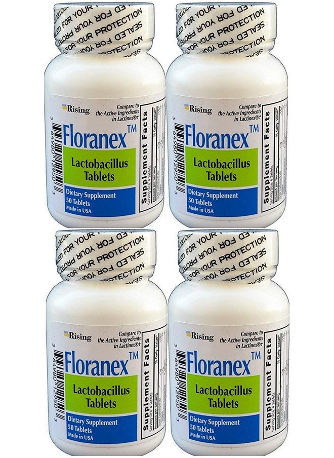 Floranex Probiotic 2 Million Cfu Lactobacillus Acidophilus For Colon Digestive Health Generic For Lactinex Shelf Stable No Refrigeration 50 Tablets Per Bottle 4 Pack