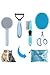 ONEZYE Grooming Brush Kit - 5pcs for Shedding & Matted Fur, Self-Cleaning with Flea Comb for Indoor Long-Haired Cats, Blue - Image 2