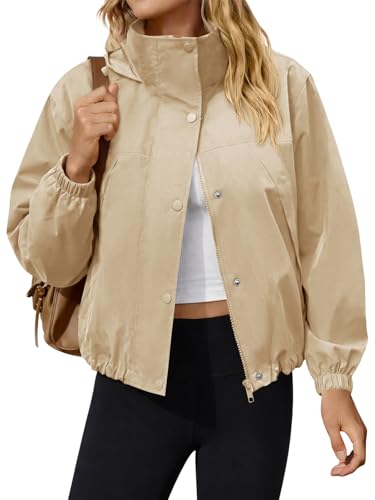 Yousify Womens Lightweight Jacket Windbreaker Hooded Athletic Sun Protection Outerwear Hiking Jackets Spring Coats Khaki - Image 1