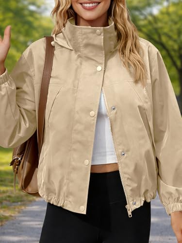 Yousify Womens Lightweight Jacket Windbreaker Hooded Athletic Sun Protection Outerwear Hiking Jackets Spring Coats Khaki - Image 3