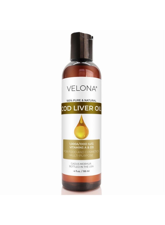 velona velona Cod Liver Oil - 4 Fl Oz | 1,000A/100D IU/g Omega 3 Vitamins A & D3 | Norwegian Arctic Sustainably Sourced Nordic Oil | Hair, Body and Skin Care | Use Today - Enjoy Results - Image 1