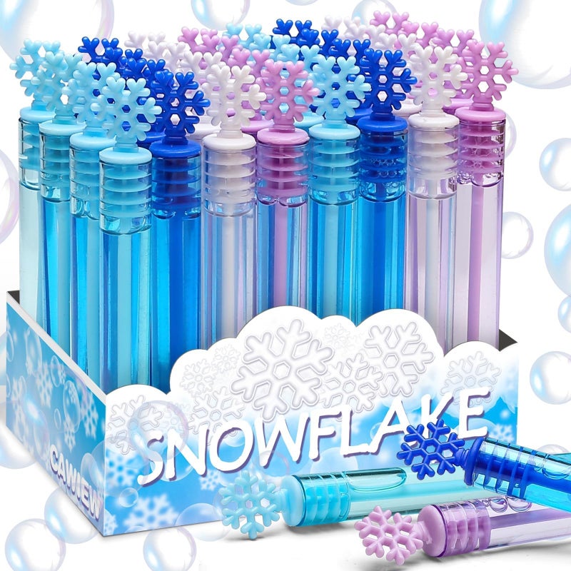 Cawiew 32 Pcs Snowflake Bubble Wand Bulk for Kids 4 Color Mini Snowflake Party Favor Valentines Goody Bag Stuffers Classroom Exchange Prizes Birthday Gift Pinata Winter Themed Toy for Girl Boy - Image 4