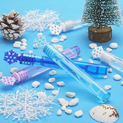 Cawiew 32 Pcs Snowflake Bubble Wand Bulk for Kids 4 Color Mini Snowflake Party Favor Valentines Goody Bag Stuffers Classroom Exchange Prizes Birthday Gift Pinata Winter Themed Toy for Girl Boy - Image 5