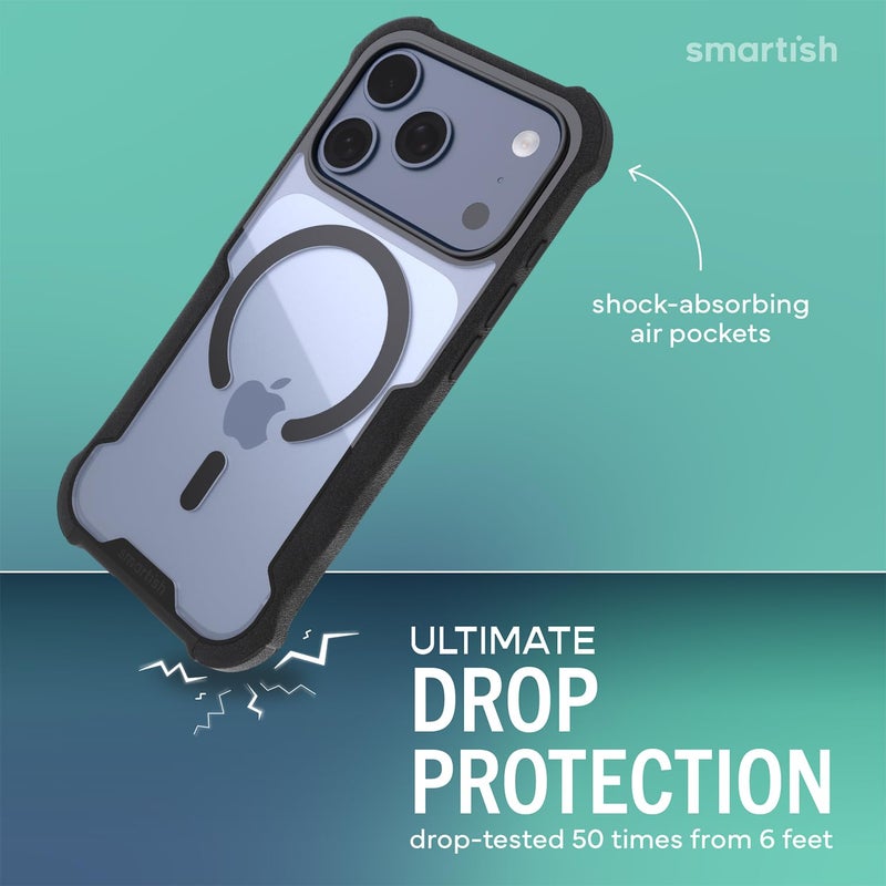 SmartishÂ® iPhone 17 Pro MagSafe Case - Gripzilla Protective Magnetic Case for Men [Rugged + Tough] Military Grade Heavy Duty Grip Armor - Drop Tested for Apple iPhone 17 Pro - Clearly Black - Image 2