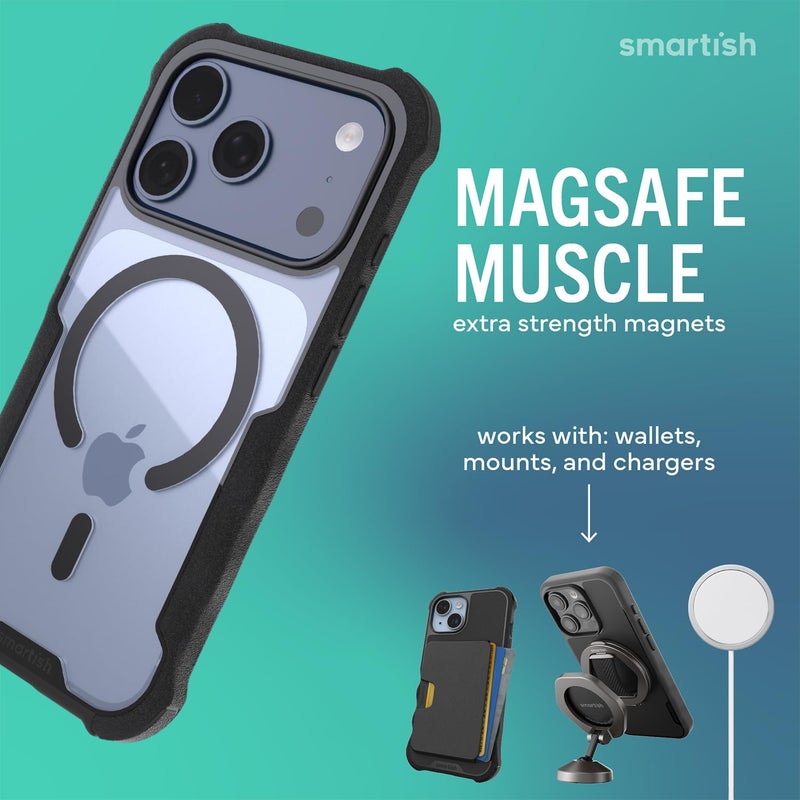 SmartishÂ® iPhone 17 Pro MagSafe Case - Gripzilla Protective Magnetic Case for Men [Rugged + Tough] Military Grade Heavy Duty Grip Armor - Drop Tested for Apple iPhone 17 Pro - Clearly Black - Image 3