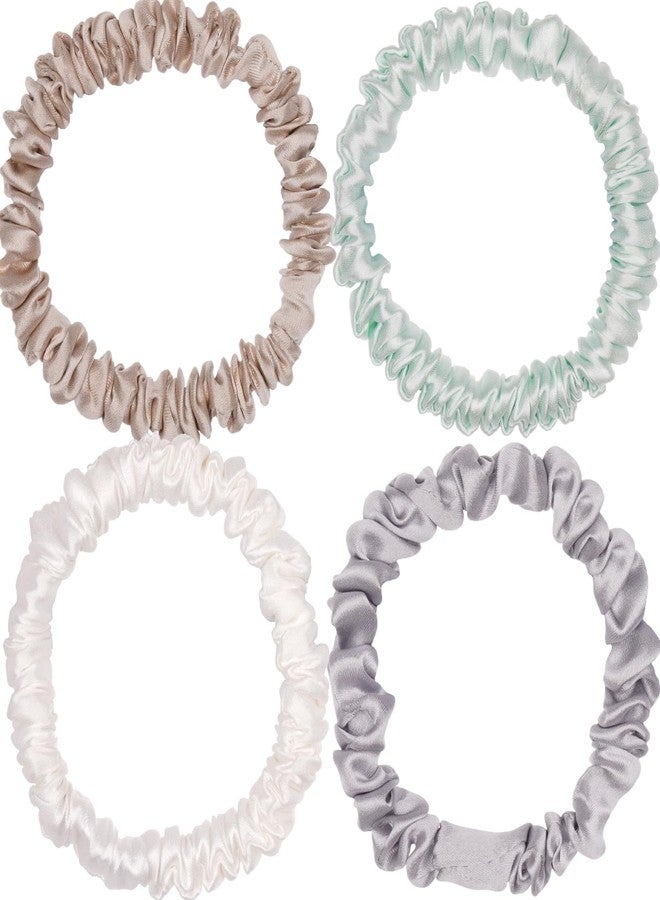 Wuliim Premium 100% Pure Mulberry Silk Hair Ties - Set of 4 Elegant Hairbands in 4 Beautiful Colors (White, Silver Grey, Mint, Golden Grey) for Delicate Hair Care - Image 1