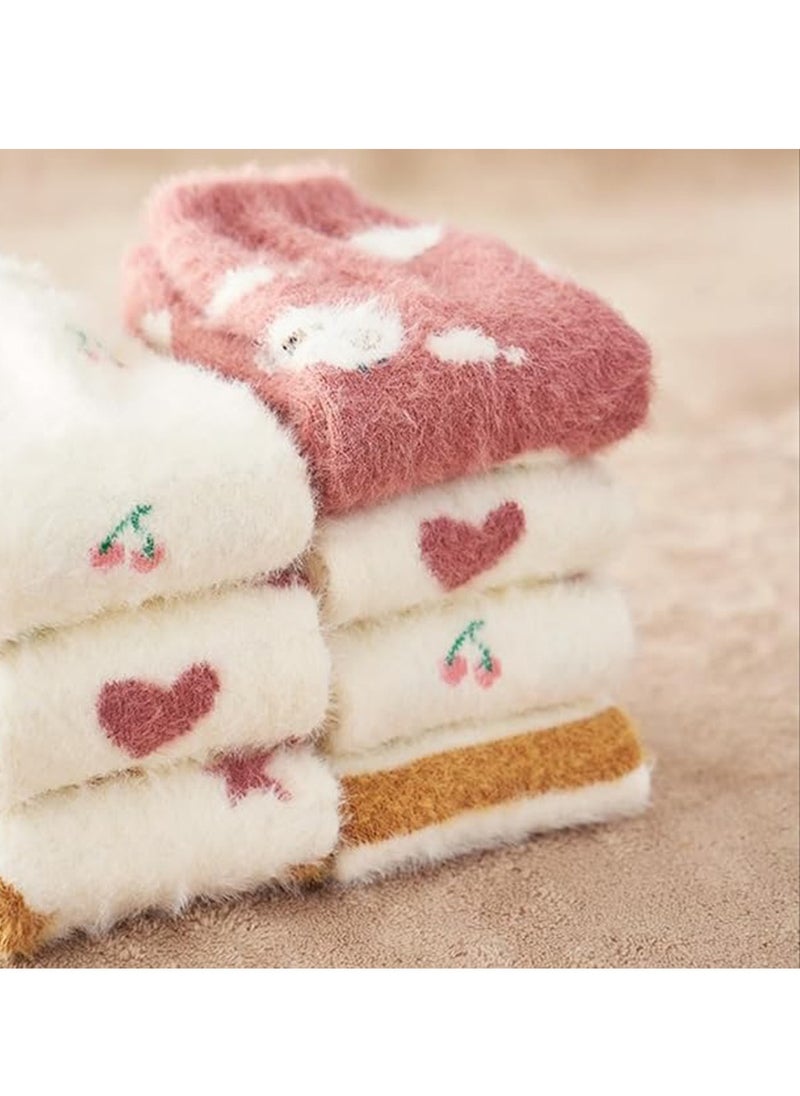 SYOSI - Fuzzy Socks, Fluffy Socks Winter Warm Soft Slipper Home Sleeping Cute kawaii Socks 4 Pairs - Image 1